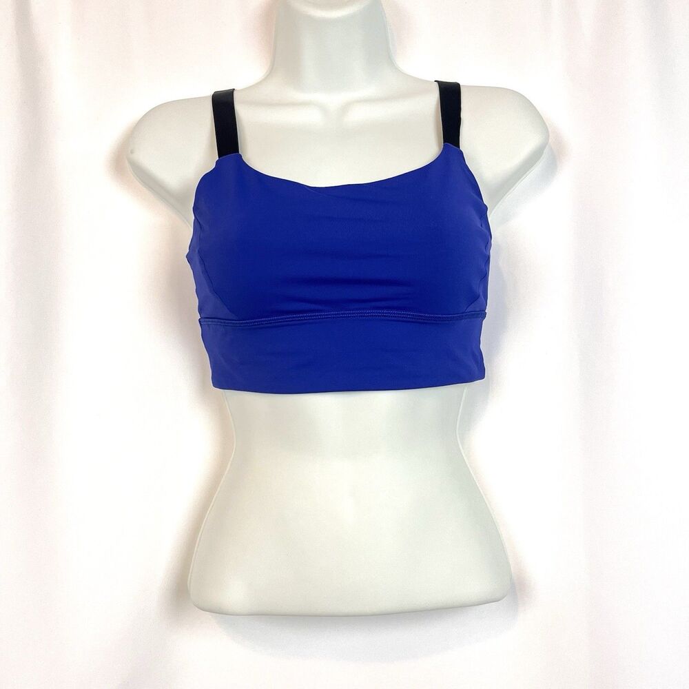 Lululemon Blue Longline Sports Bra Black Straps Women’s Size 4 Medium Support